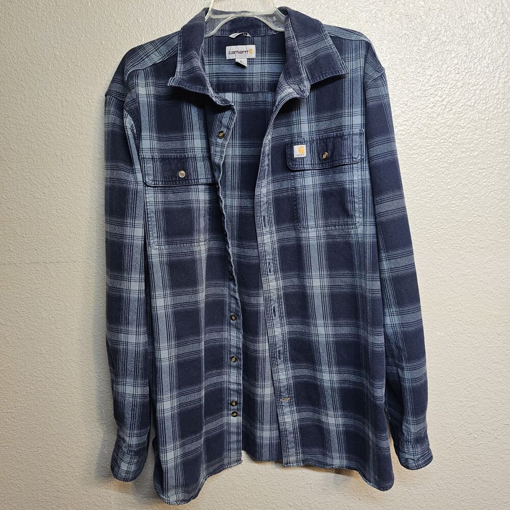 Carhartt Men’s XL Tall Plaid Shirt Blue Long Sleeve Workwear Utility Hunt HH548